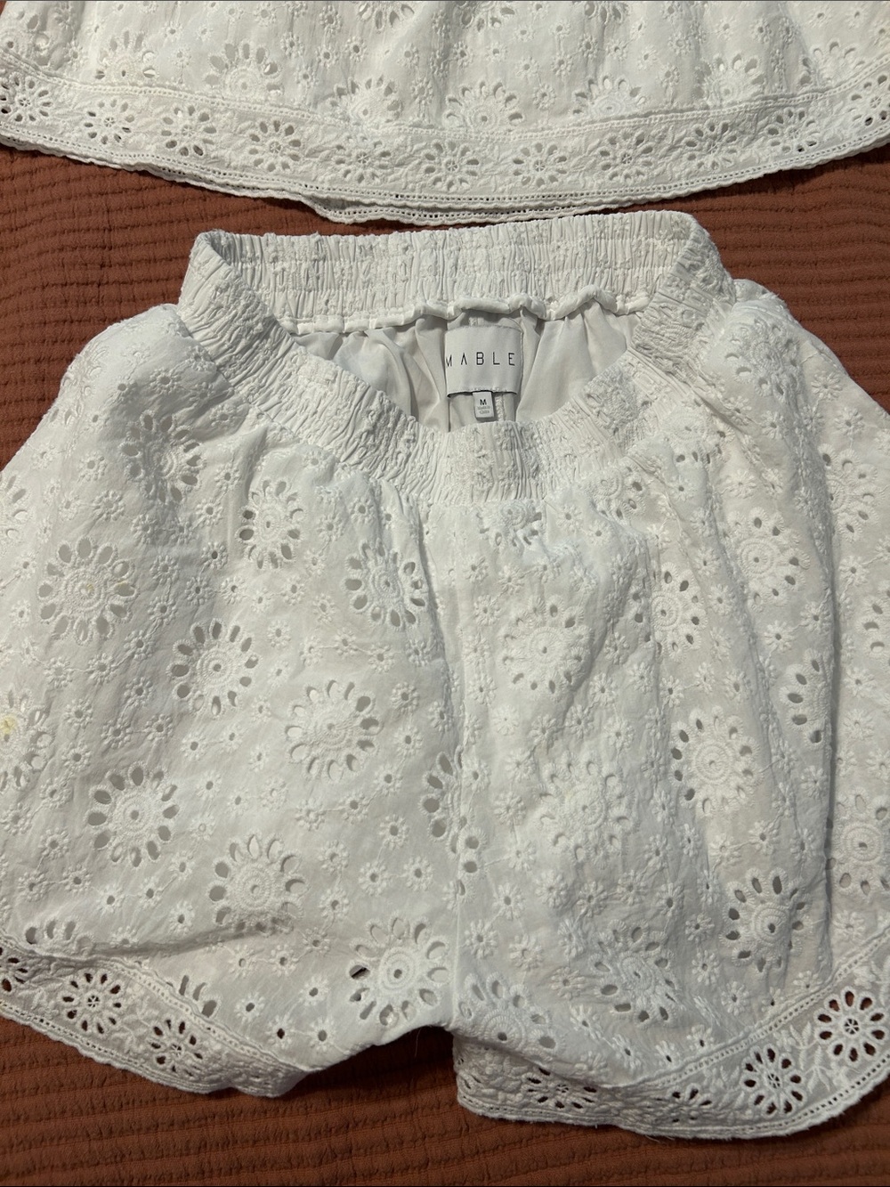 EUC- MABLE White Eyelet Short Sleeve Top & Shorts Set - medium - Picture 6 of 6